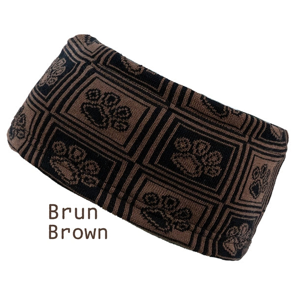 Canelana merino wool headband - paw print pattern
